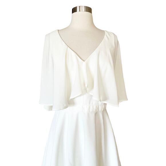JAY GODFREY Chiffon Cape Mini Dress V-Neck Ivory White Fit n Flare Belt 8 NWT - Picture 9 of 11